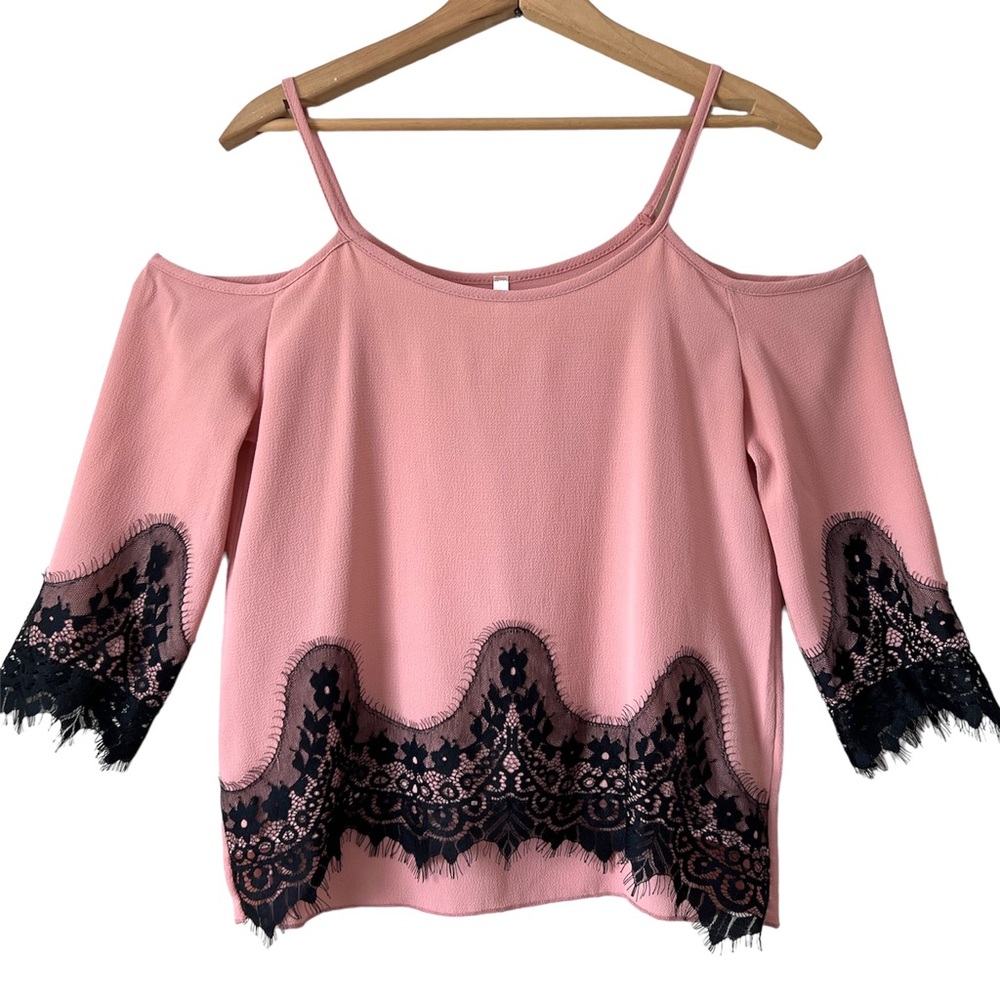 New Mode USA Blush Cold Shoulder Lace Top